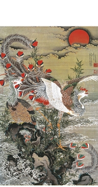 伊藤若冲 旭日鳳凰図（名画複製画） 尺五 特別価格 日本製 大観 玉堂