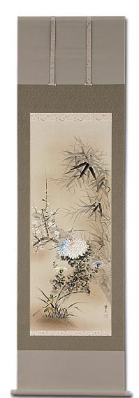 山下幸夫 四君子 尺五立 肉筆！ 花鳥画 - 掛け軸（掛軸）販売通販なら