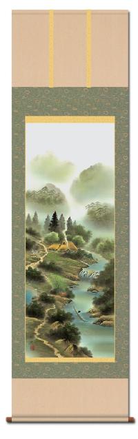 風水四神相応図 田村竹世 尺五 【大特価】 日本製 山水画 - 掛け軸