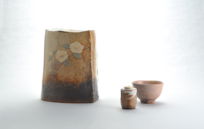 坂倉新兵衛 萩焼花瓶 M814 十五代 坂倉新兵衛作 萩 盃 : 古美術植松