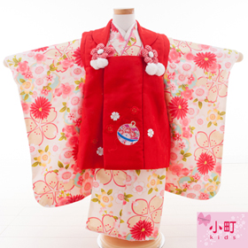 七五三 着物 レンタル 三歳 3歳 被布セット 320100 小町 kids 赤被布
