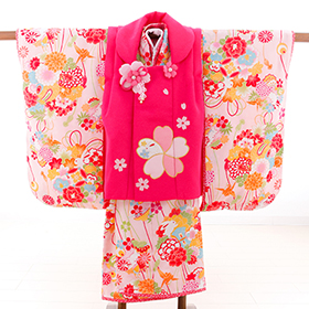 七五三 着物 レンタル 三歳 3歳 被布セット 320070 乙葉 ピンク桜 薄