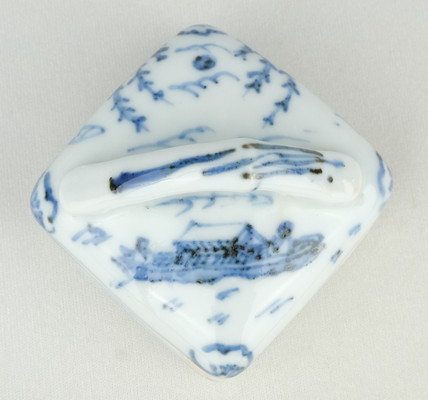 茶道具 京焼 御室窯造 染付 隅田川 香合 共箱 V 7962