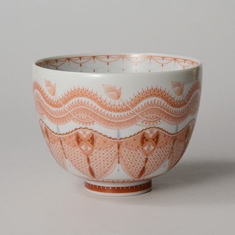 HP36 見附正康 赤絵細描葉紋茶碗 ／ MITSUKE Masayasu Chawan, Aka-e