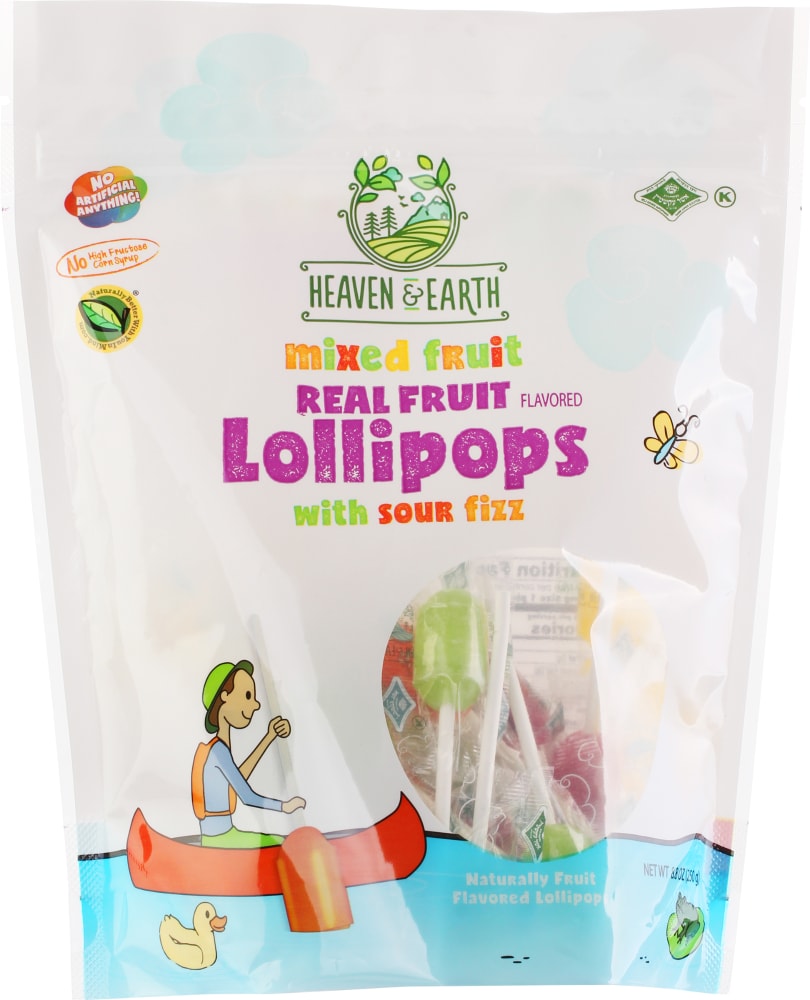 Heaven & Earth Mixed Fruit Sour Fizz Real Fruit Lollipops, 8.8 oz