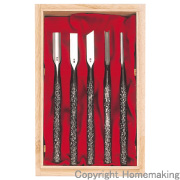 河清刃物工業 清玄 丸棒共柄彫刻刀 青紙付 桐箱入 極(5本組): 他