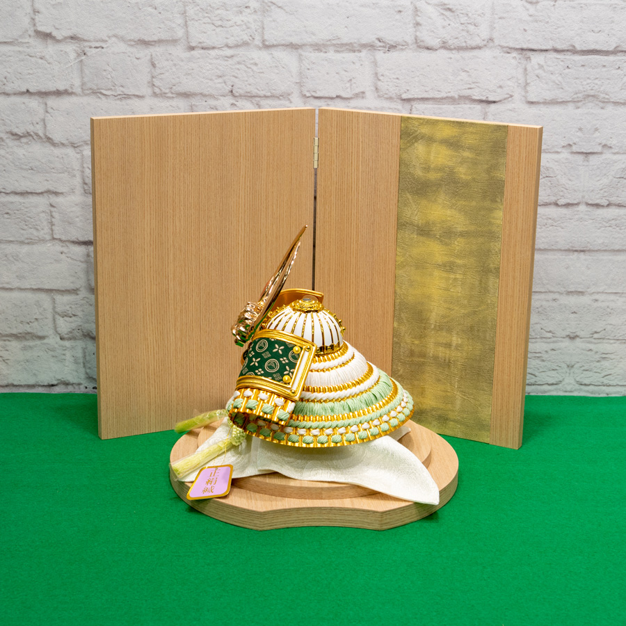 甲州印伝 緑地富士山柄 8号 武田信玄兜 山桃染円形飾りセット midori