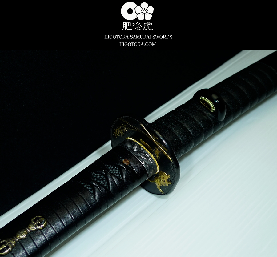 真剣諸工作・革巻柄・乾漆黒石目/黒呂塗り分け鞘仕様｜製作事例｜肥後