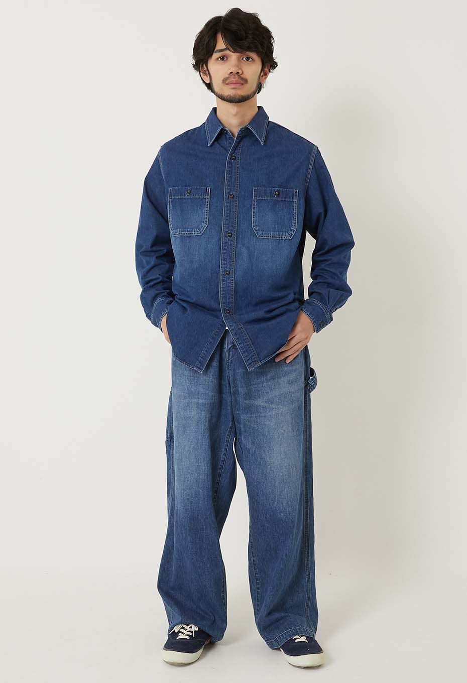ジャカード シャツデニム 2ポケットワークシャツ /VINTAGE WASH | BLUE