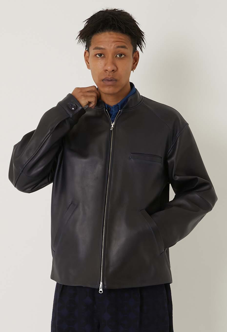 インディゴシープレザー シングルライダースジャケット | BLUE BLUE