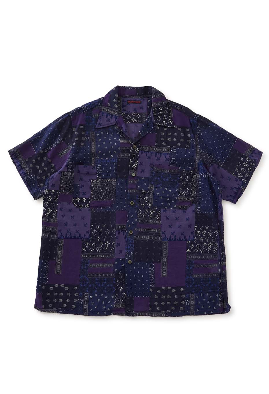 バンダナ パッチワークガーゼ プリントショートスリーブシャツ | BLUE
