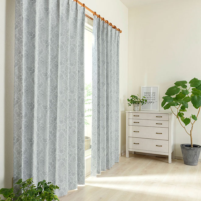 上品なダマスクローズ柄遮光率100% 完全1級遮光カーテン ジーク（D