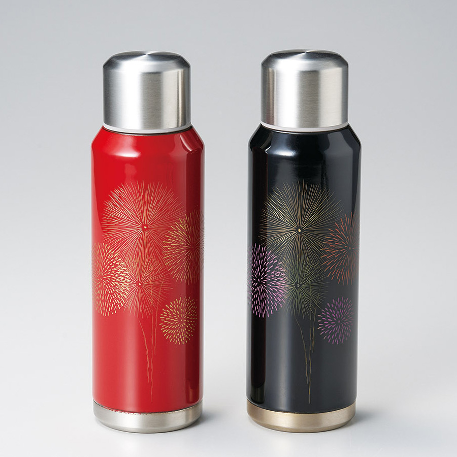漆スリムボトル 沈金花火 朱/黒 漆器の井助