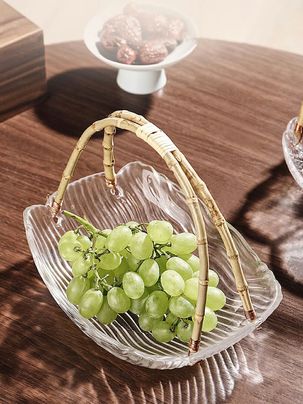 IwaiLoft 竹の持ち手 ガラスの盛り鉢 盛器 ラス盛り鉢 ガラス 大鉢