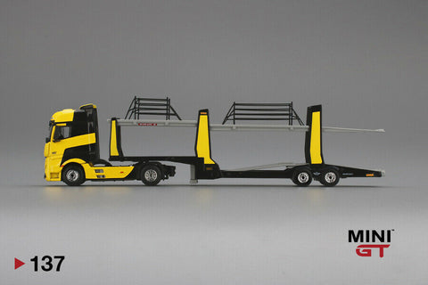 MINI GT #137 1:64 Mercedes Benz ACTROS Yellow with Car Carrier – J