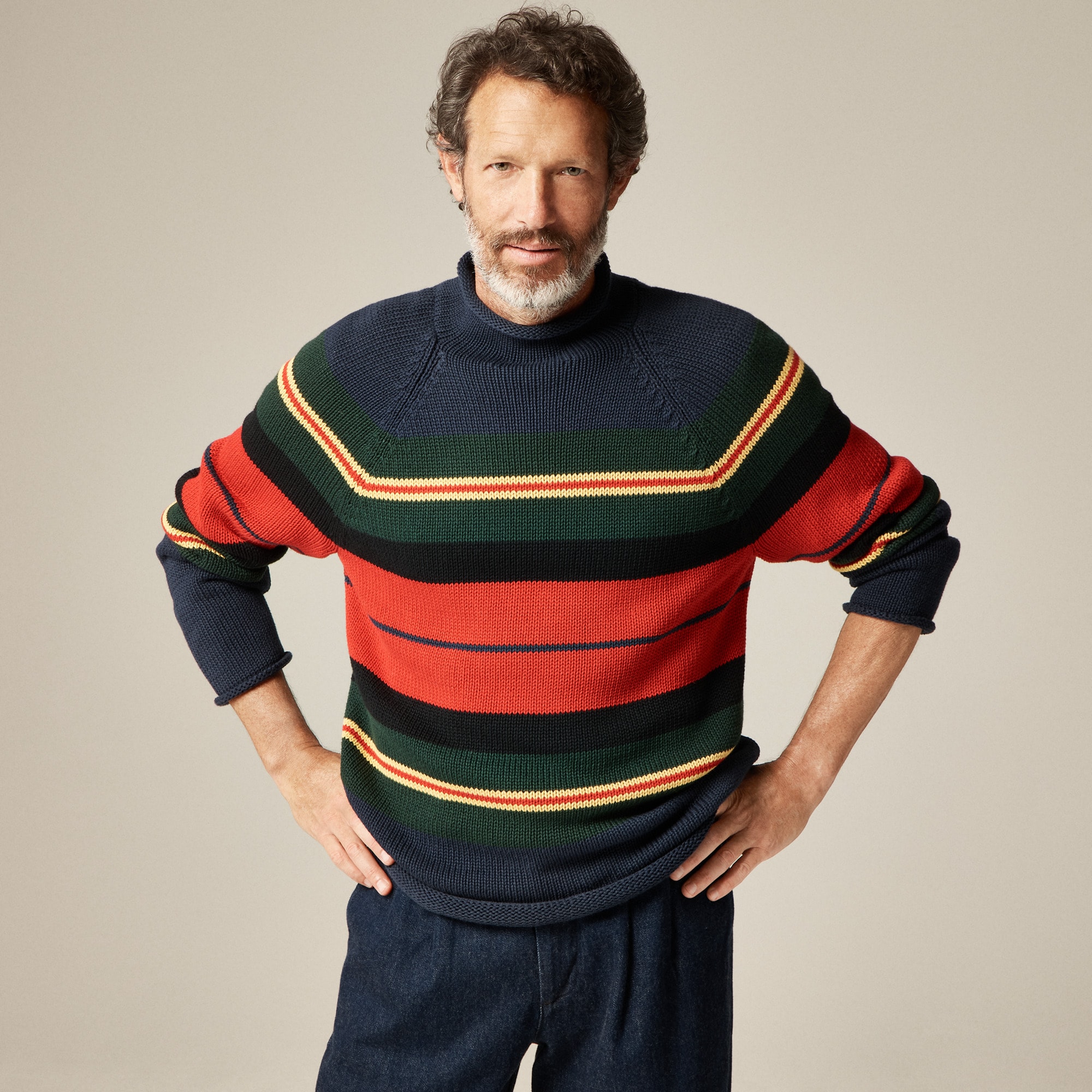 1988 Rollneck™ Sweater In Cotton Rugby Stripe For Men | J.Crew