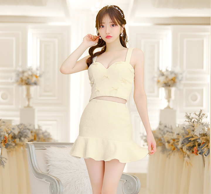 送料無料！】リボンセットアップミニドレス/キャバドレス【XS-Mサイズ