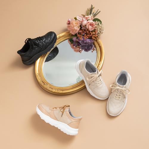 ハンズフリー】キルティングレースアップスニーカー(M ピンクベージュ