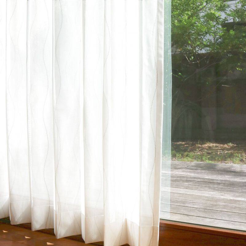 ミラー・遮熱・UVカット】ウェーブ レースカーテン JD-68010R グレー