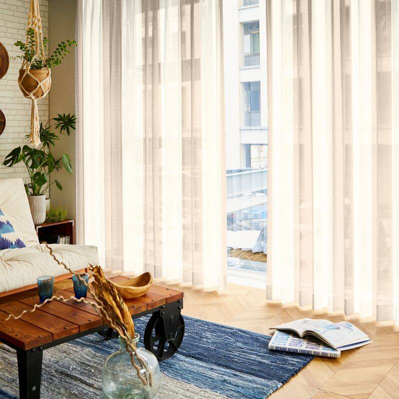 ダブルカラーストライプ カフェカーテン JD-12178 ブラウン ｜ジャスト