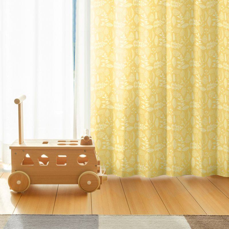 シンプルリーフカーテン JD-19236 イエロー ｜ジャストカーテン