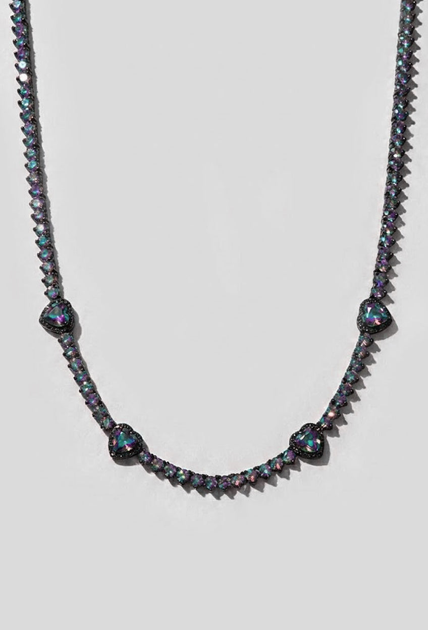 Black Gold Tennis Necklace with Mystic Topaz Heart Charms | Oomiay