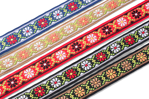 チロリアンテープ レトロフラワー（344-920） 9.黒×赤白フラワー