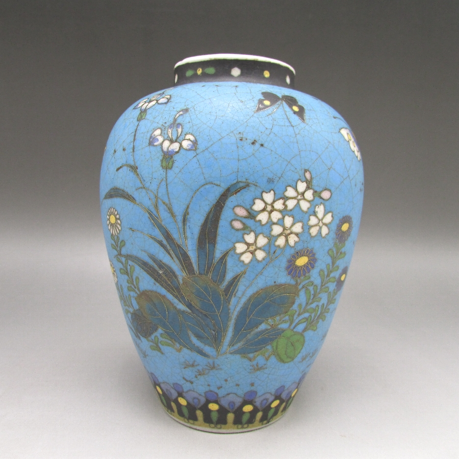 七宝焼 竹内忠兵衛 磁胎七宝花蝶文花瓶 - 敬誠アート [ 公式 ]