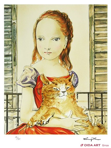 藤田嗣治 窓の前の少女とネコ | 絵画など美術品の販売と買取 | 東京