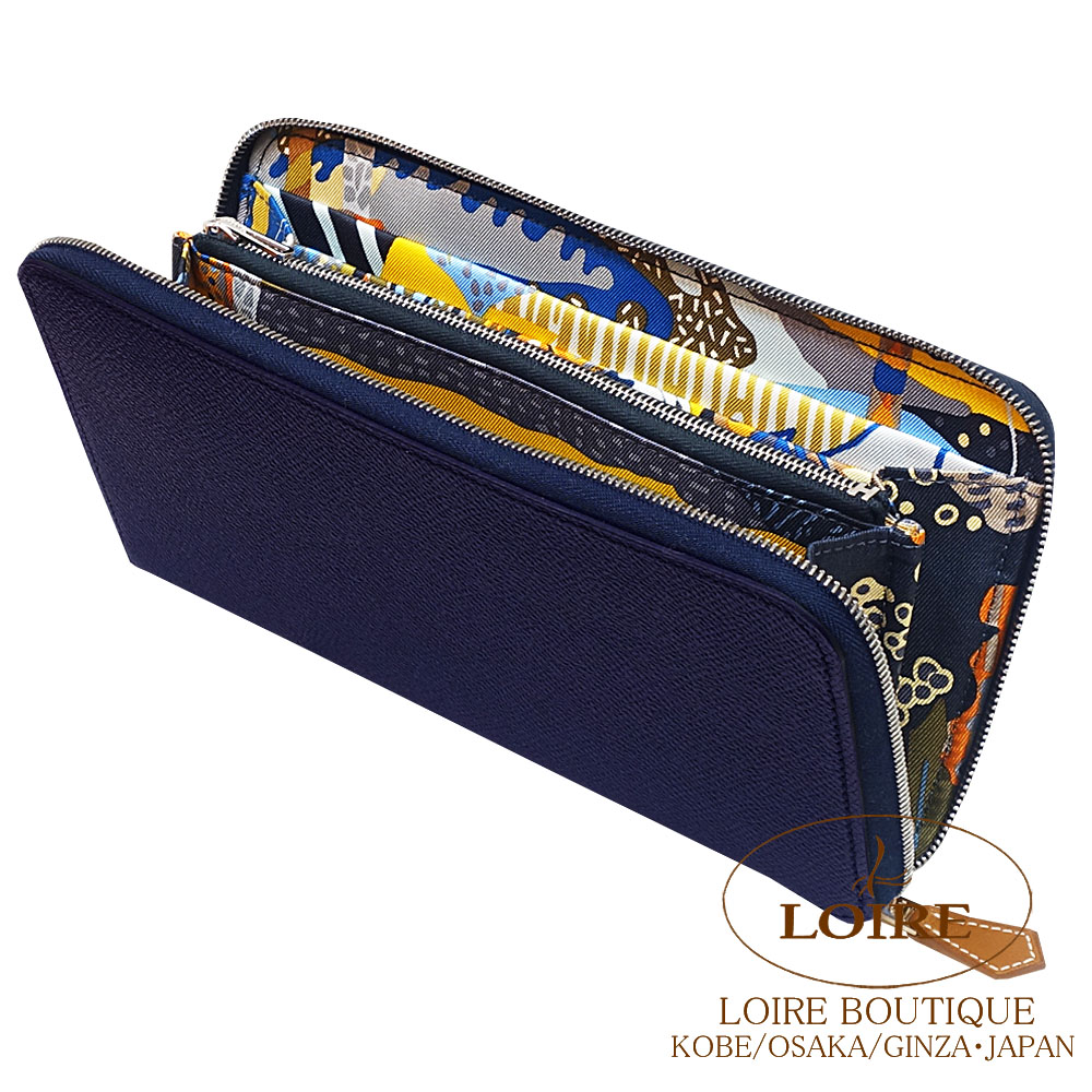 エルメス　長財布　シルクイン　ブルー エルメス アザップ シルクイン ロング ディープブルー/ ローズアザレ