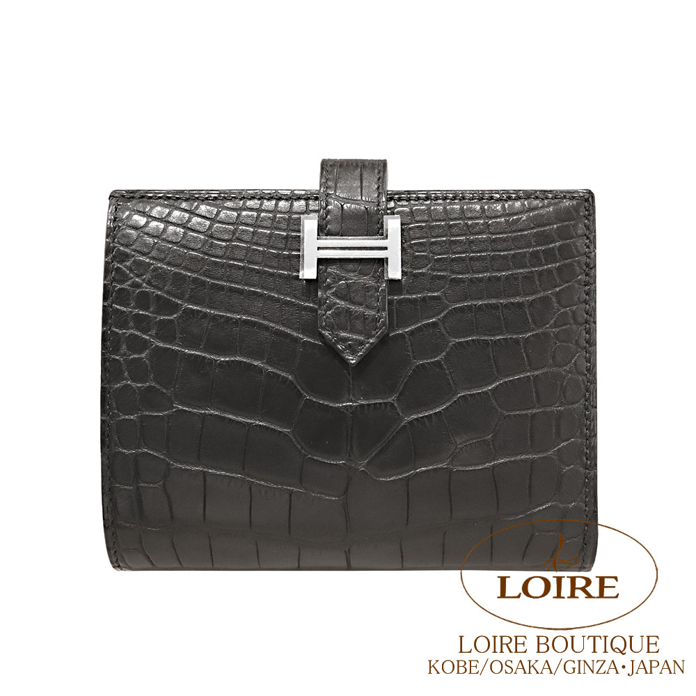 AZ✨正規品美品✨Hermèsエルメス ベアン クロコ アリゲーター エルメス<br>ベアン コンパクト<br>クロ<br>クロコダイル アリゲーター