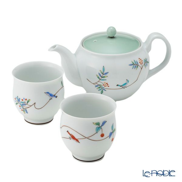香蘭社 小鳥の詩 二人用 茶器セット／茶の間揃 ポット／急須1＋湯呑み2