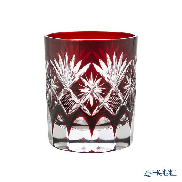 薩摩切子帯留 赤色カットガラス 楕円形 木箱付き 薩摩切子帯留 赤色カット