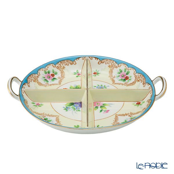 1点限り】オールドノリタケ 金彩水色帯 花模様 ボウル 両手付 4つ