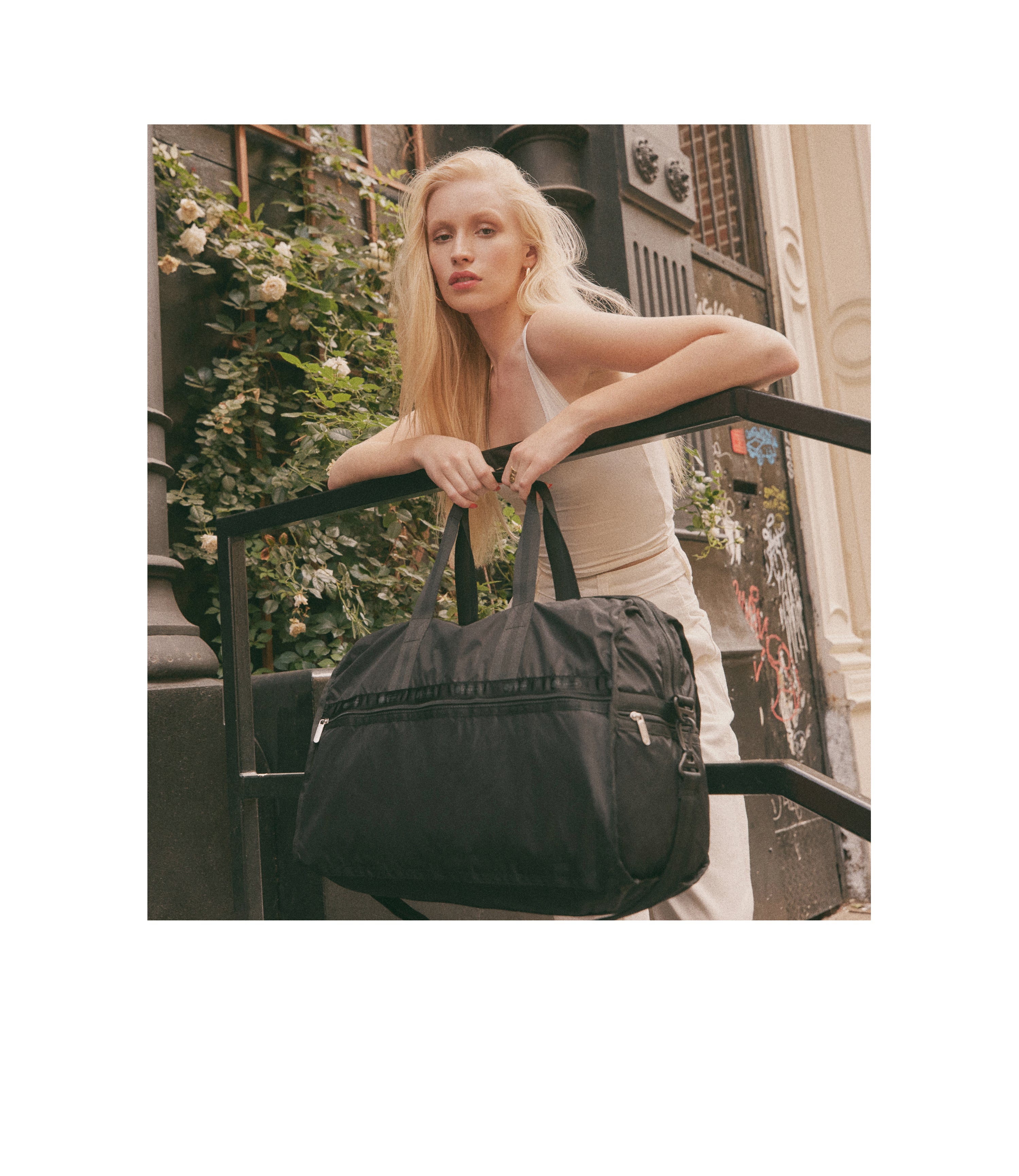 Solid Black Deluxe Large Weekender | Adventure Awaits | LeSportsac