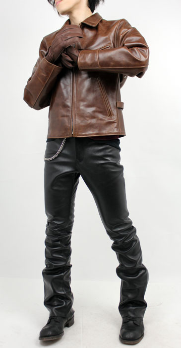 ムラ染め革ジャン襟付きシングル（馬革）日本製｜革製品専門店レザーハウス