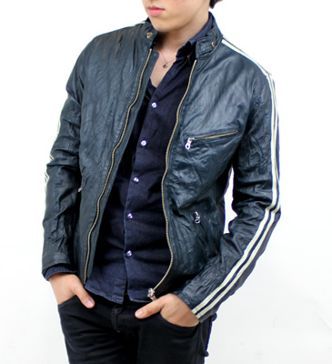 2ラインレザージャケットスタンド襟シワ加工（牛革）日本製｜革製品