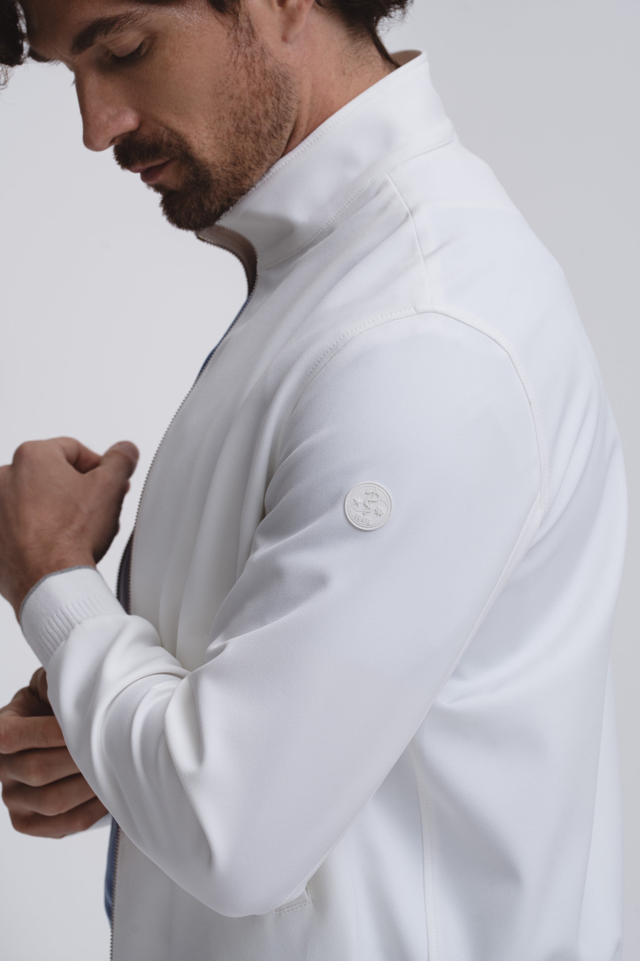 Washington Doctor's Zip Up Jacket in Forte47 Woven in Bright White