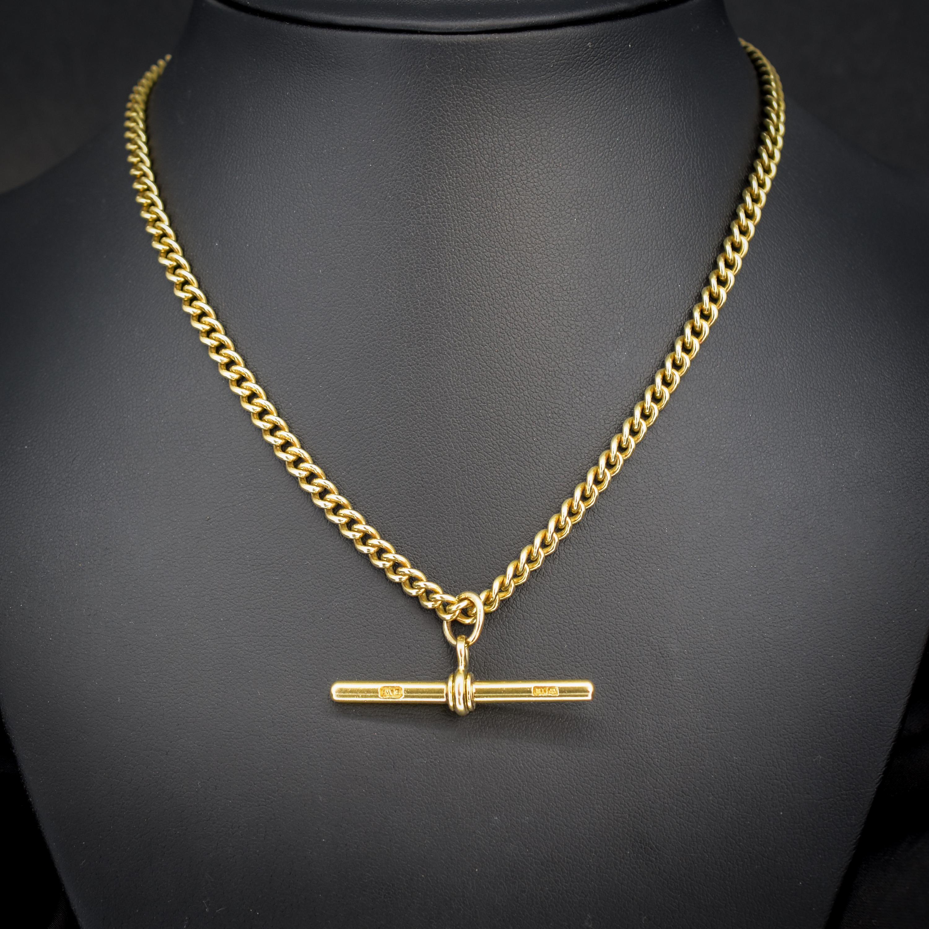 Antique 18ct Yellow Gold Curb Link Albert Watch Chain Necklace