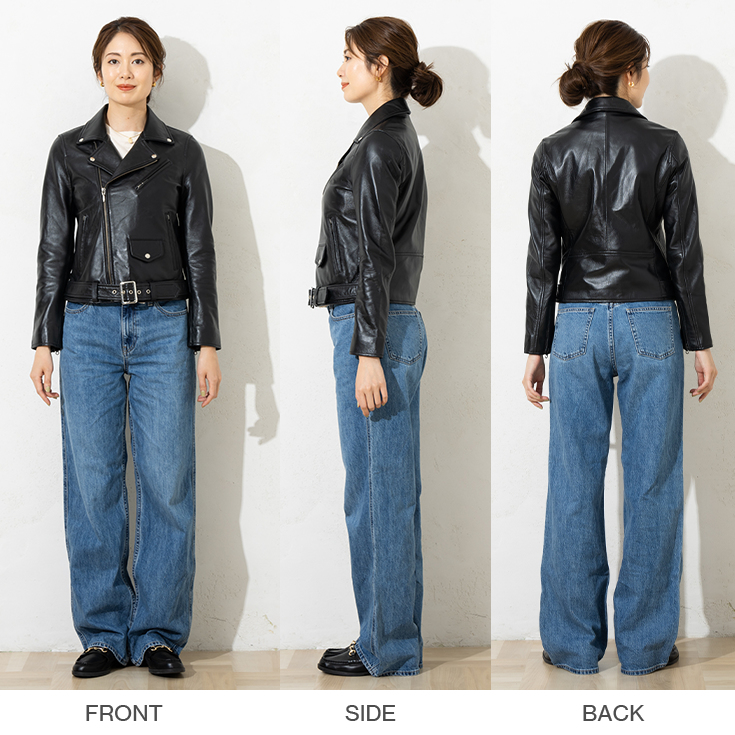 LIUGOO 本革 ウェストベルト付ダブルライダース レディース リューグー