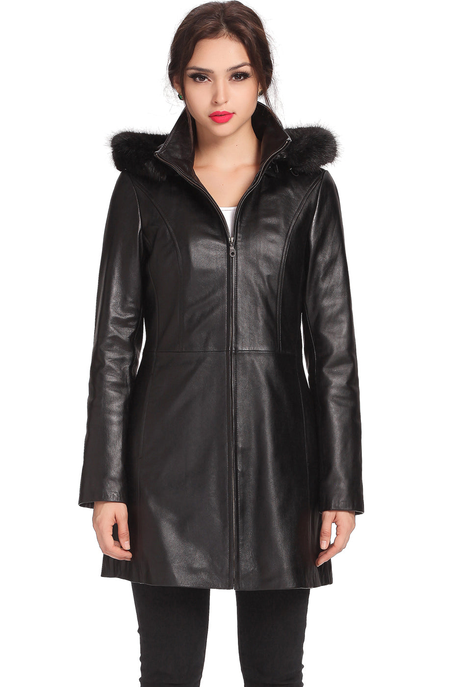 BGSD Women Irene Hooded Lambskin Leather Coat – Luxury Lane