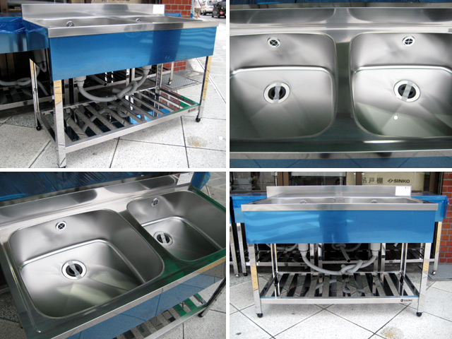 組立式] 業務用 2槽シンク(流し台) HP2-1200 W1200xD600xH800mm (BG付