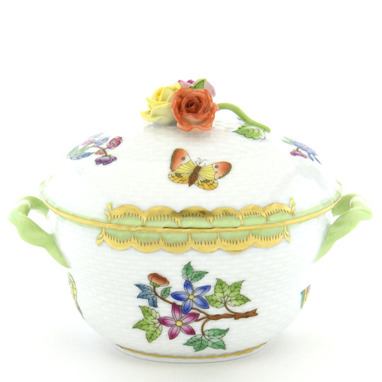 ヘレンド(Herend) 持ち手付き小物入れ(高さ:10.5cm)薔薇飾り