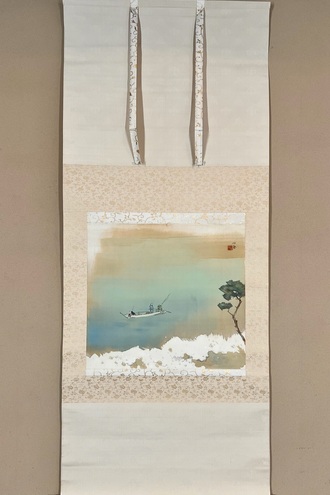 真作】掛軸 竹内栖鳳 いわし 静かな水中の詩情 二重箱入（極箱）