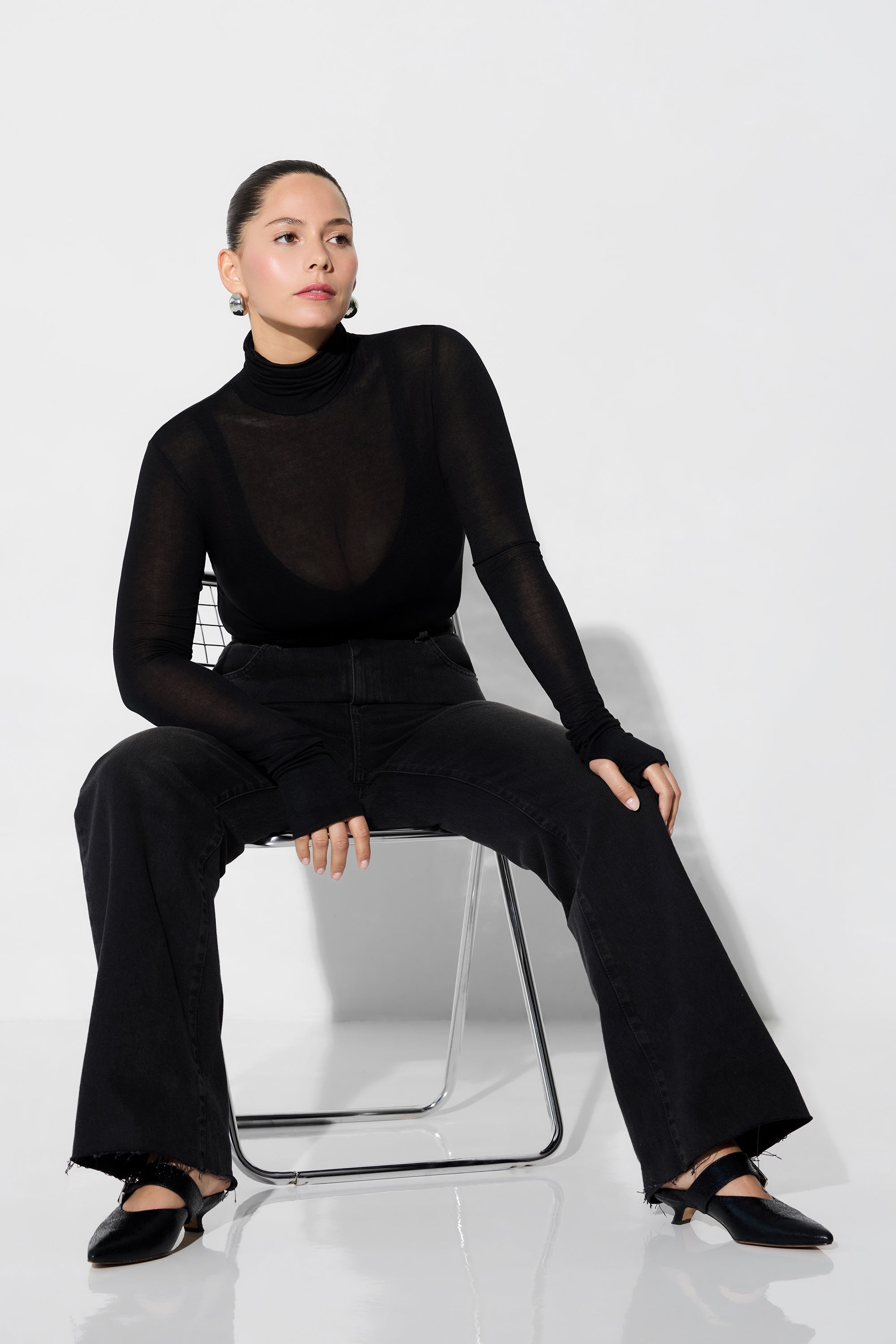 Women's Sheer European Jersey Turtleneck Top - Eloise Sheer