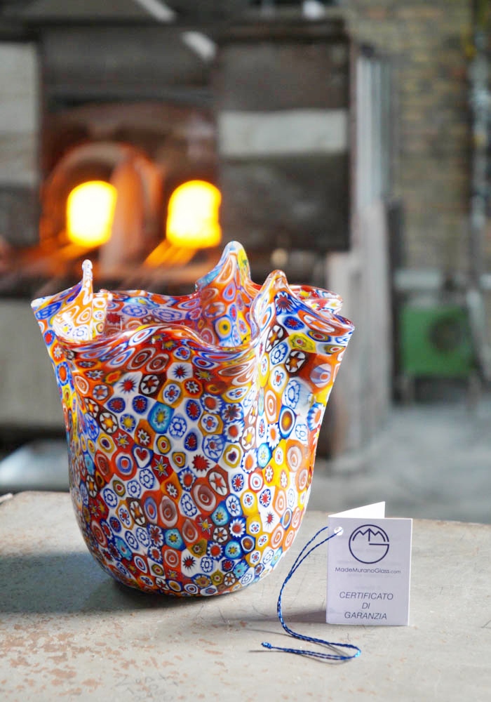 Venetian Glass Vase - Handkerchief - With Murrina Millefiori