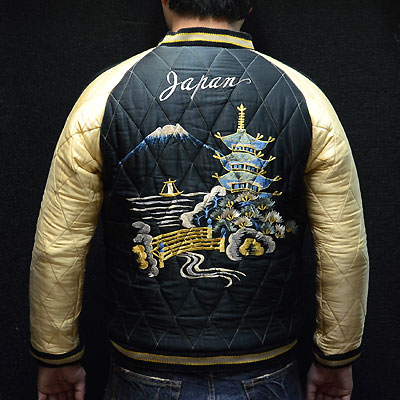 テーラー東洋スカジャン【SCULL×五重塔】別珍×サテンキルト