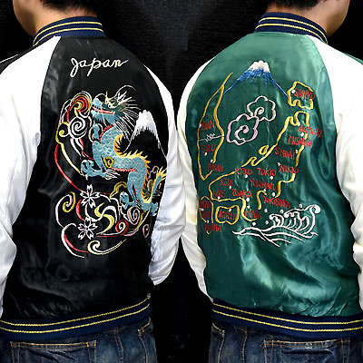 東洋スカジャン【DRAGON×JAPAN MAP】リバーシブルサテンスカ NO-890