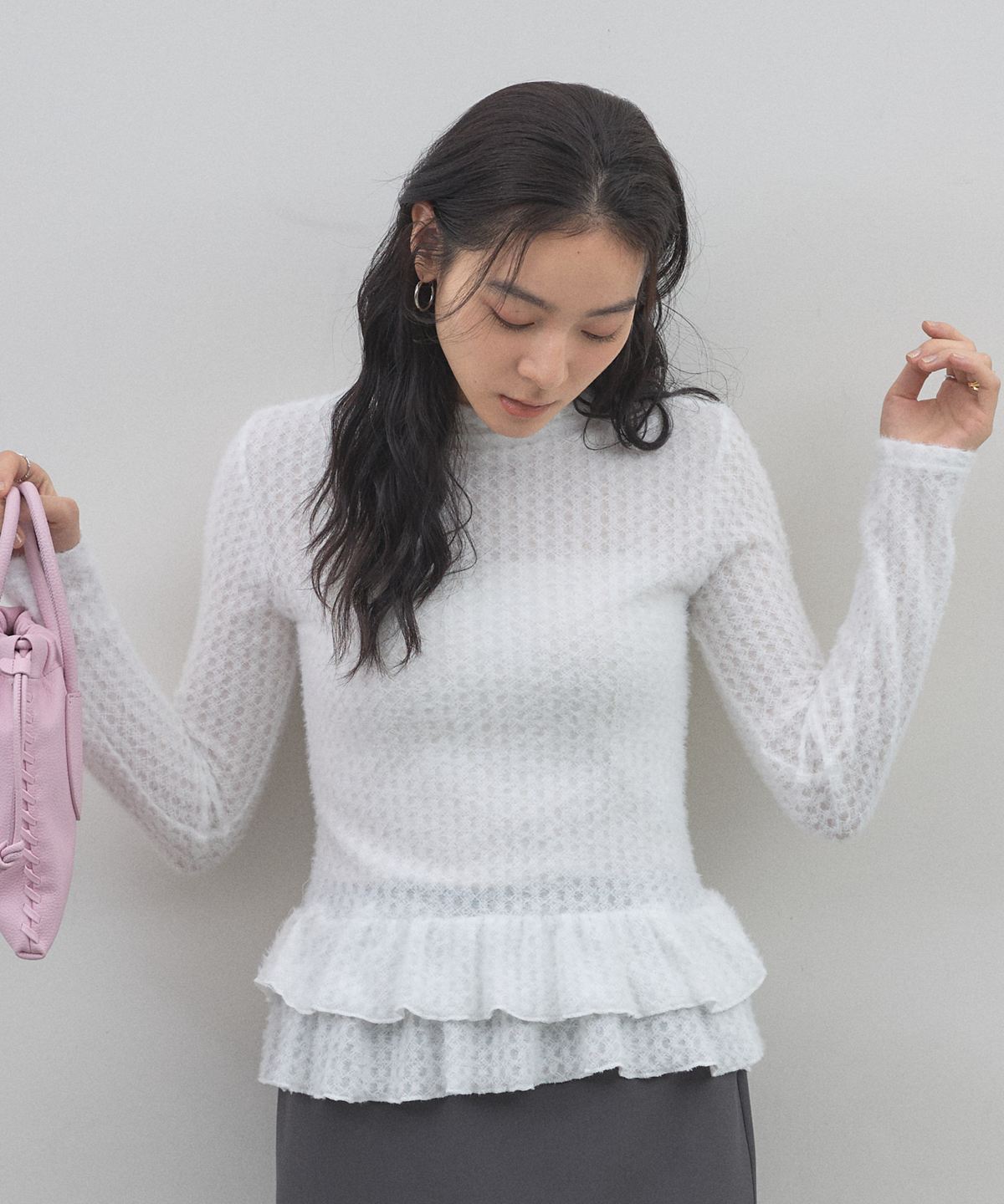 オフィシャルサイト限定】スクエアジャガードペプラムトップス