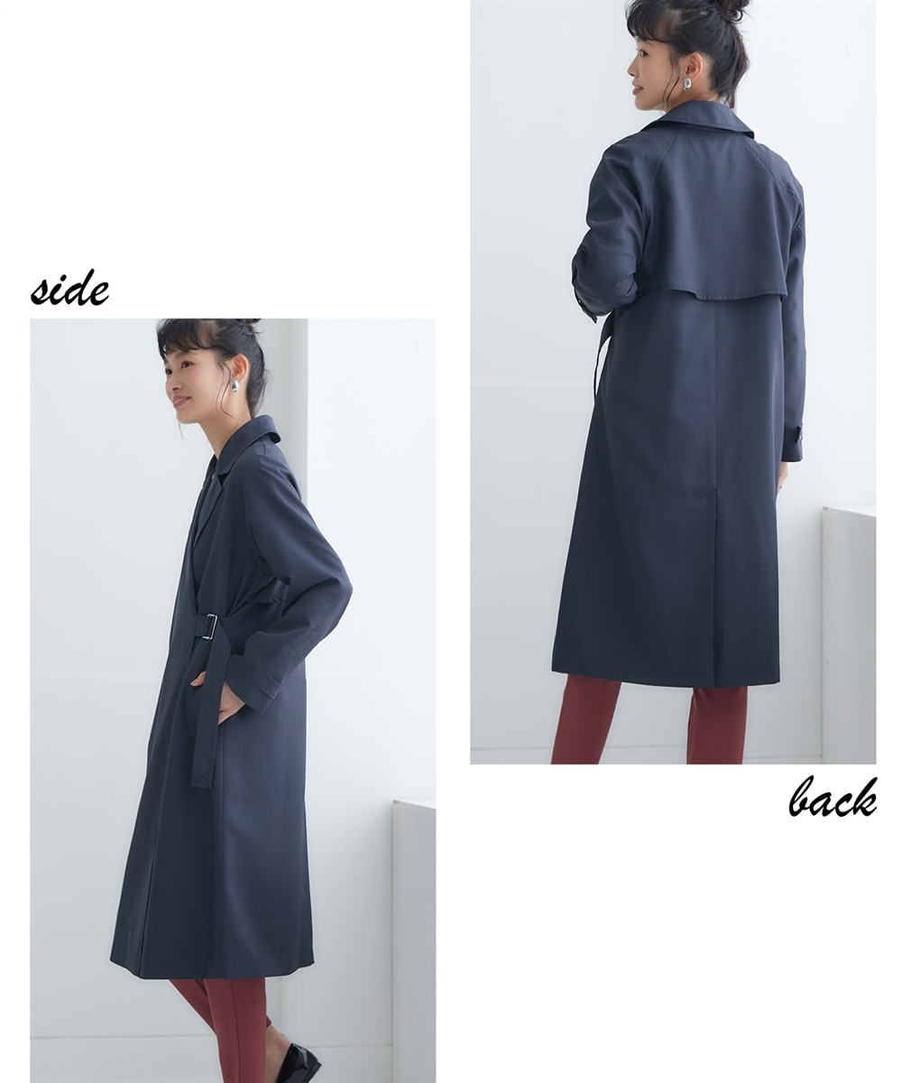 花粉がつきにくい】Dカンサイドベルトロングコート（裏地ストライプ